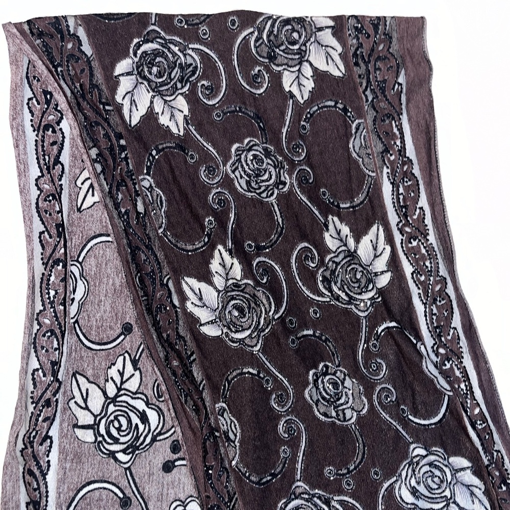 Brown Beaded Rose Scarf